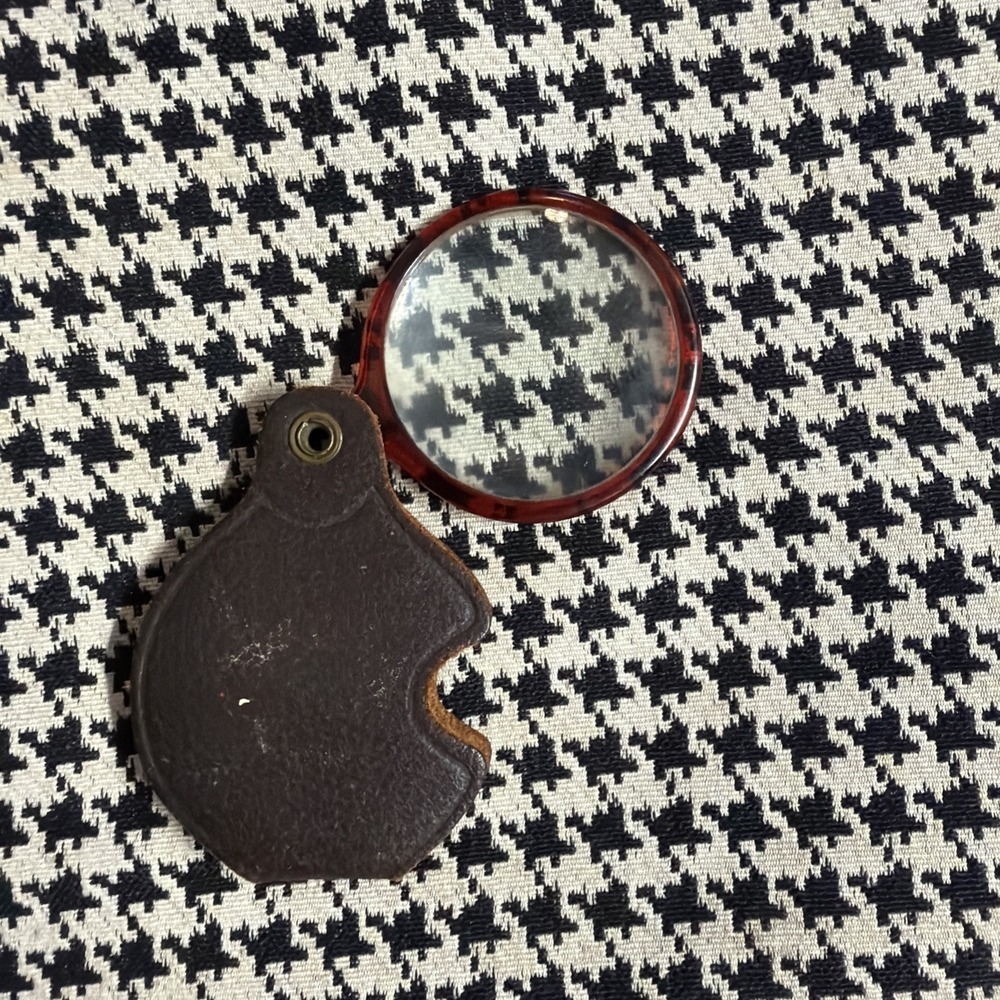 Vintage Shell Pocket Leather Folding Magnifying Glass Loupe 1960s Marked Japan